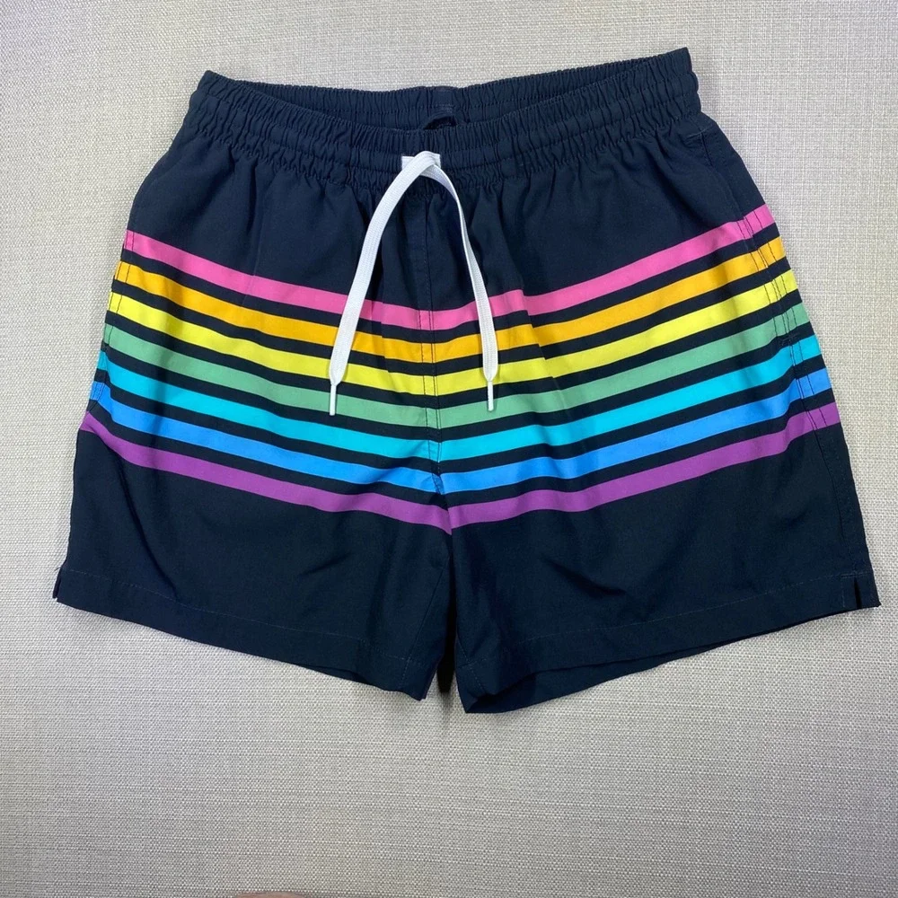 Chubbies Mens Rainbow Stripe Swim Trunks Black Mesh Lined 5.5
